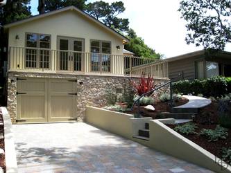 All wood carriage doors on a California beach house.